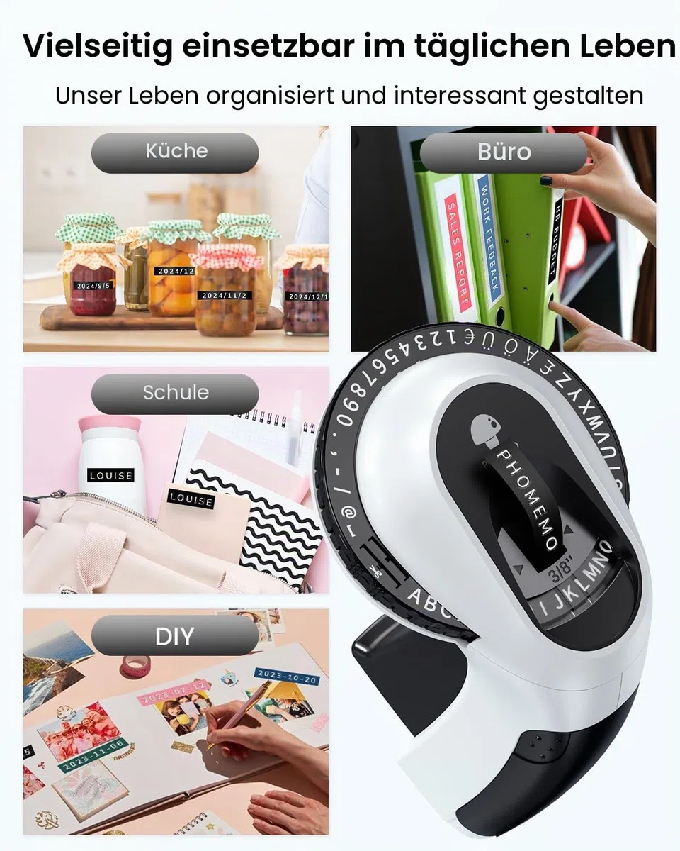 Phomemo Prägegerät, E975 Etikettiergerät Retro 3D Vintage Handgerät Beschriftungsgerät Prägegerät mit 3 Rollen Schwarzes Band Wasserfesten für Kinder DIY-Projekte, Zuhause, Büro & Schule(£/€, Ä, Ö, Ü)