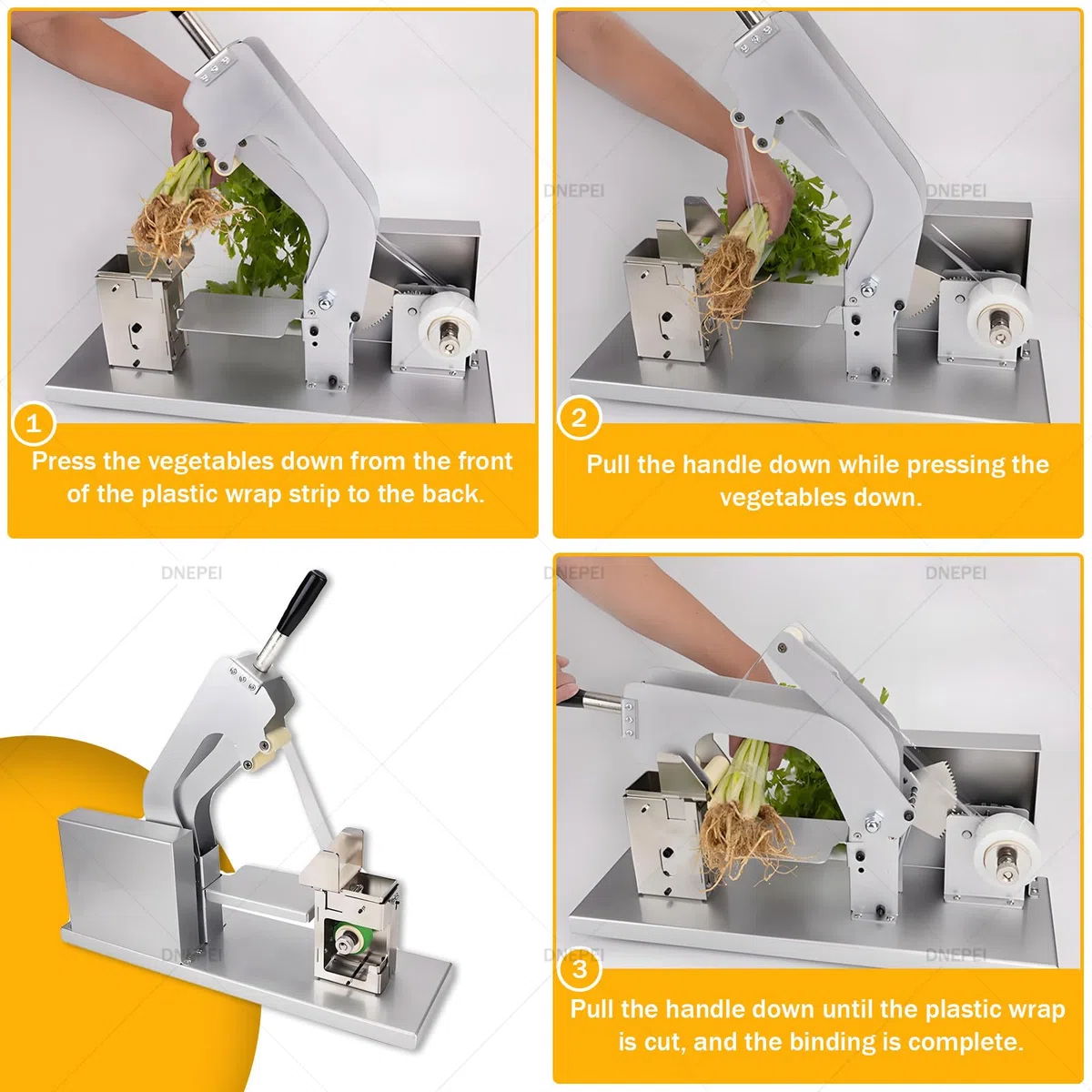 Halbautomatische Bindemaschine für frische Produkte, verstellbare Höhe und Folienspannung, robuster Stahlriemen für Restaurants, Einzelhandel, landwirtschaftliche Nutzung