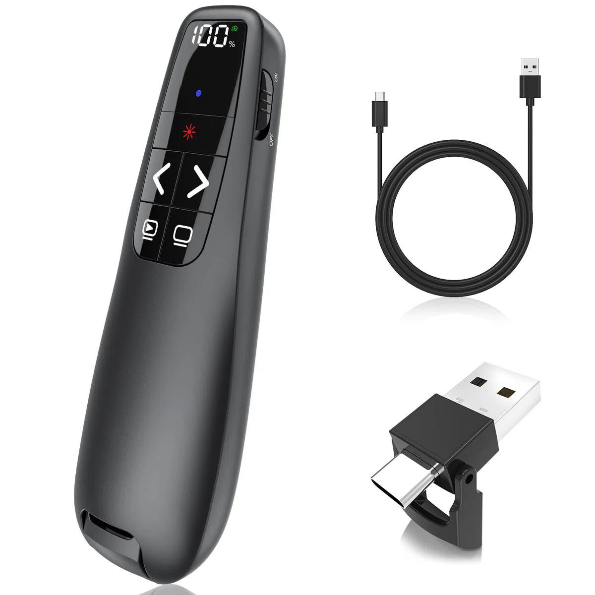 Presenter USB C, Wiederaufladbar mit digitaler Batterieanzeige, Powerpoint Presenter Pointer für Präsentationen, Powerpoint Fernbedienung Präsenter für Computer Laptop Mac