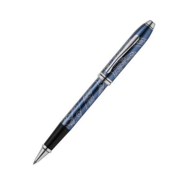 Cross Townsend Rollerball Sonderedition 'Jahr der Schlange' (Strichstärke M, Schreibfarbe schwarz, dokumentenecht, Premium Geschenkbox) durchscheinender blauer Lack mit verchromter Gravur