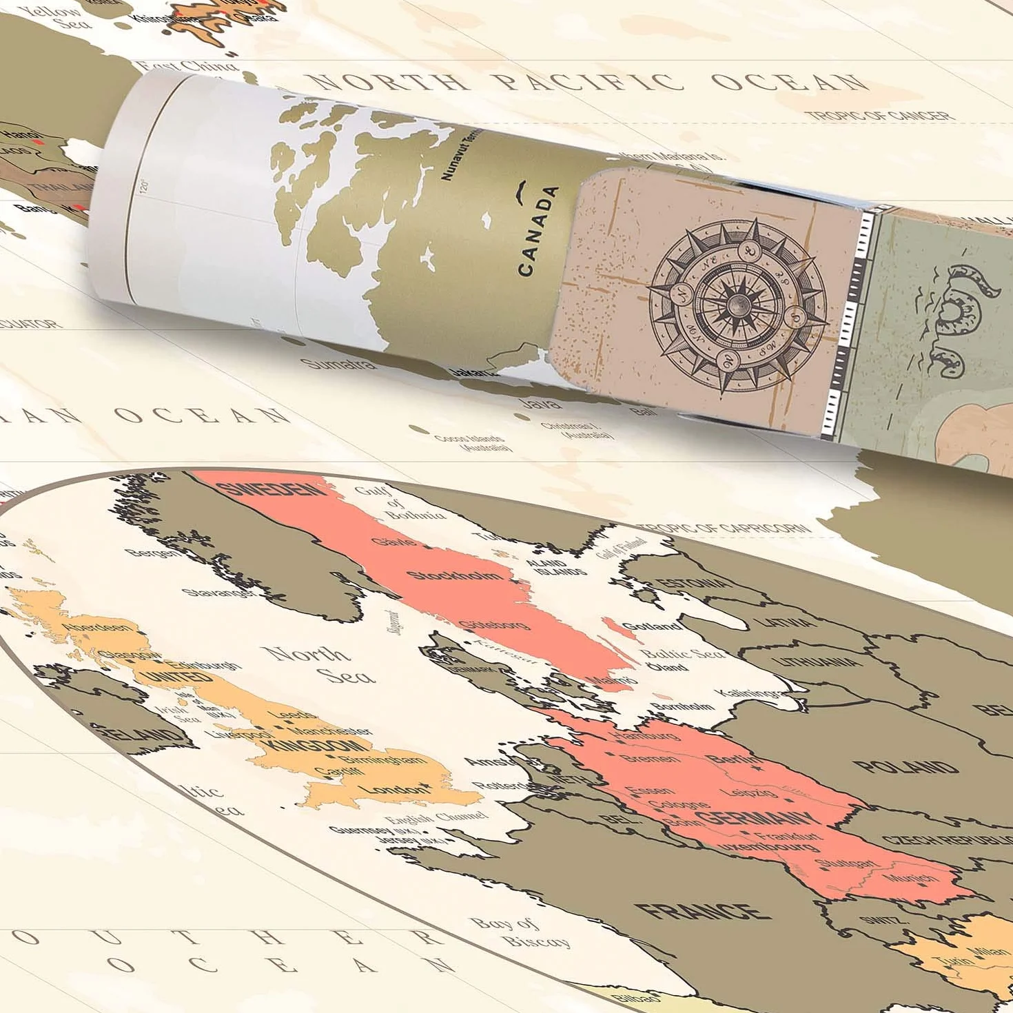 Scrape Off World Map Vintage - XXL Weltkarte zum frei Rubbeln 100 x 45 cm - Rubbel Landkarte Deluxe Wandbild