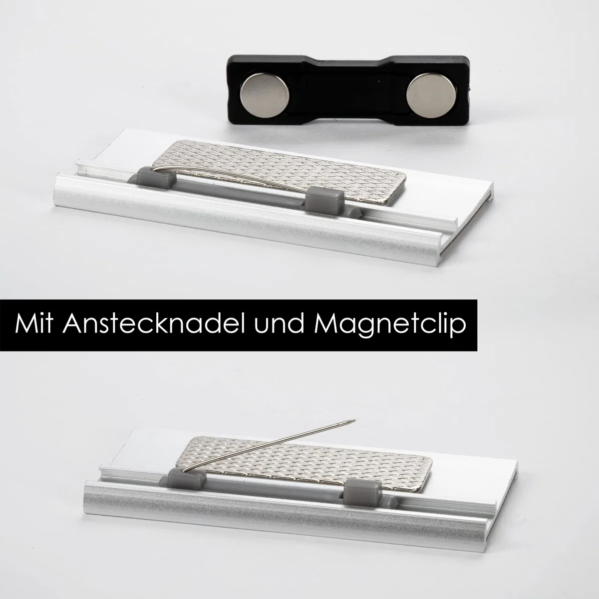 OfficeTree 10x Aluminium Namensschilder - Magnet und Anstecknadel - Nametag - Namenschilder für Messen, Seminare, Events