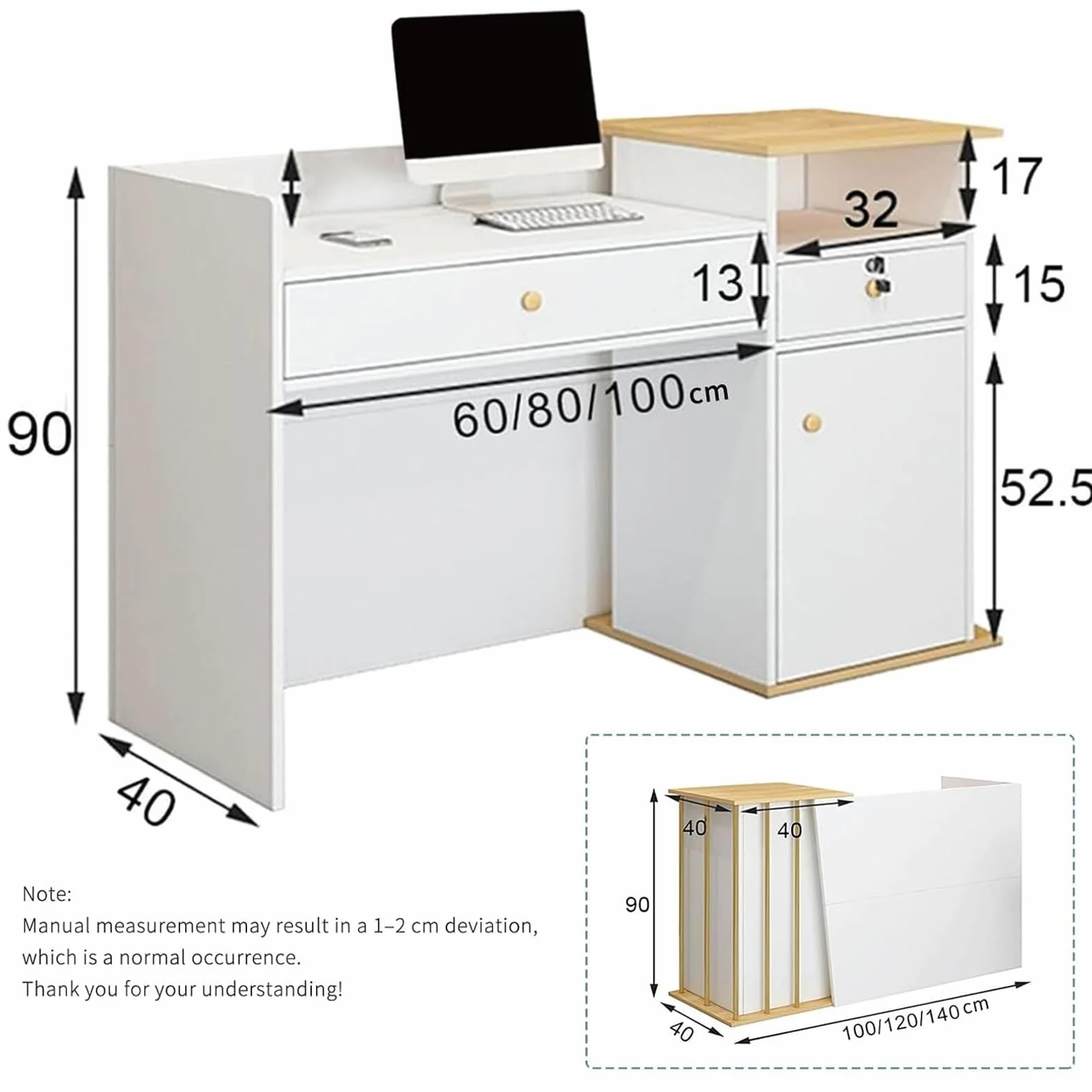 Hochwertiger Empfangstresen – Moderne Empfangstheke mit Stauraum, Kleiner Ladentresen für Supermarkt, Minimarkt, Hotel, Bar, Schönheitssalon, Bekleidungsgeschäft Rezeption B 120cm
