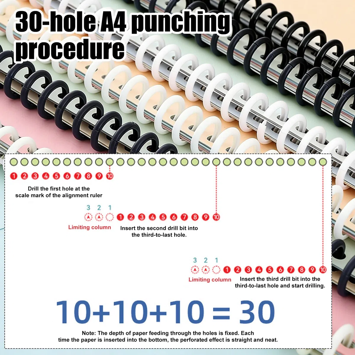 10 Löchern Bindemaschine für Planer, 10-Loch-Bindemaschinen mit 12 Mehrfarbige Binderingen, Bindemaschine für Planer, 26 Löcher auf B5, 30 Löcher auf A4, 20 Löcher auf A5