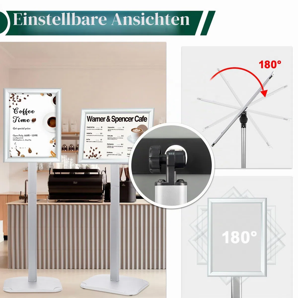 Infoständer DIN A3, Plakatständer mit stabiler Basis, bodenstehender Posterständer für Menü/Mitteilungen/Display, Outdoor-Willkommensschild-Halter, Ständer für Plakate und Werbung, Silber