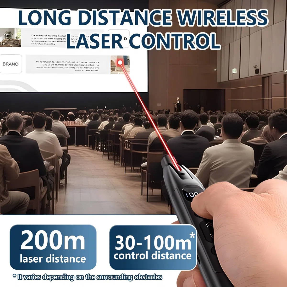 Presenter - 2,4 Ghz Usb PräSentator Mit 3-Stufigem Rotlicht-Laser | Ausziehbarer Zeigestab | 199-Minuten Countdown Timer | Kompatibel Mit Windows/Mac/Linux & Powerpoint/Keynote/Google Slides (schwarz)
