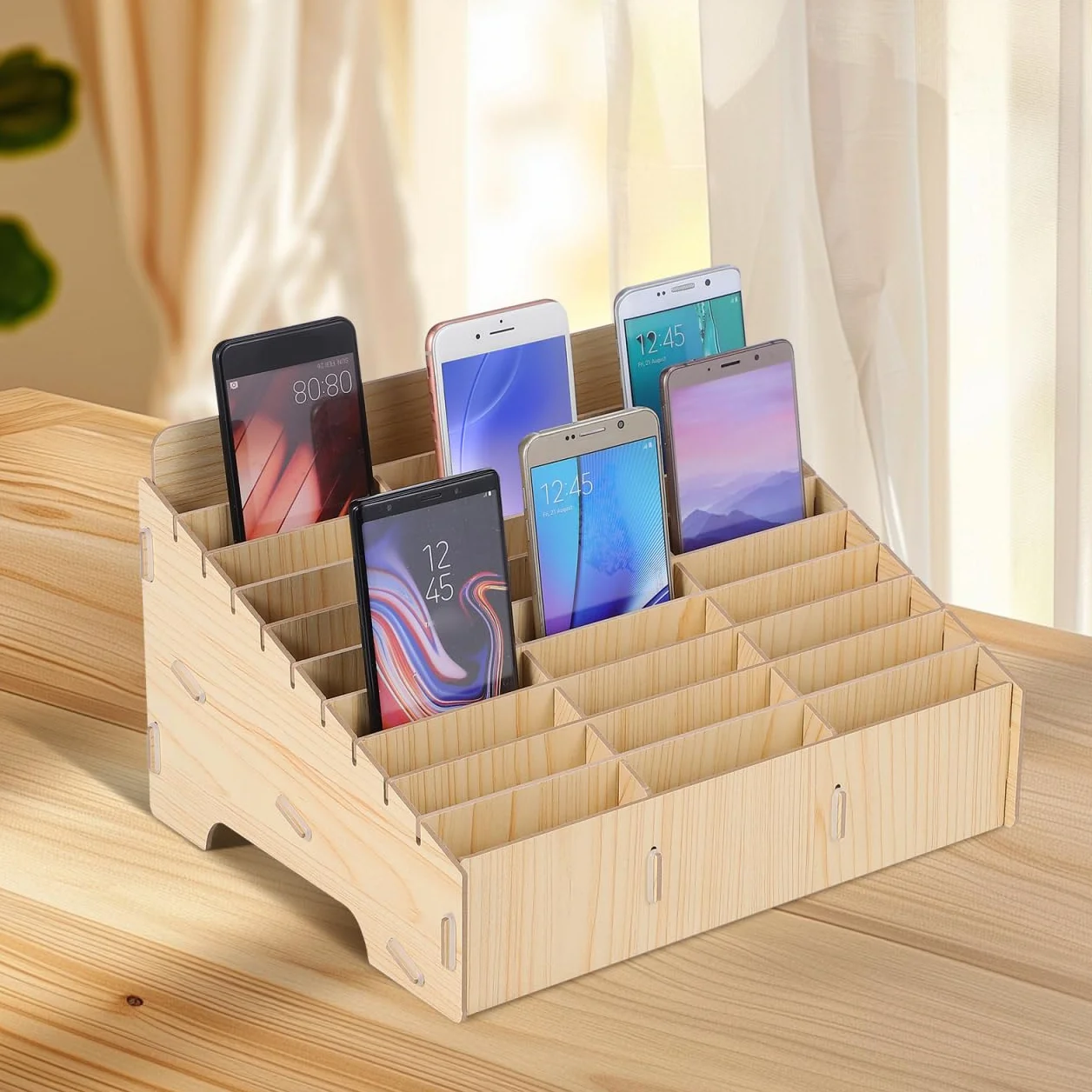 IMIKEYA Handygarage Organizer Schrank Regal Mit Schubladen Ordnungssystem Büro Schreibtisch Schule Handy Box Aufbewahrungsbox Handybox Kassettenregal 30 Fäher Handy-Aufbewahrungsbox Holz Fächer