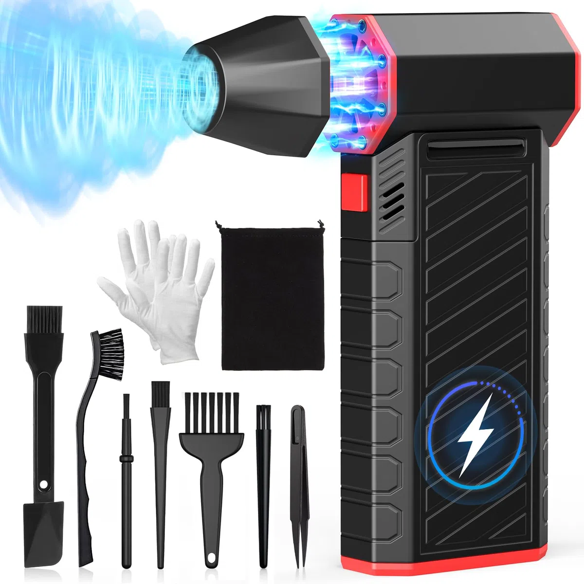Elektrische Staubgebläse, 10 In 1 Pro Elektrische Druckluftspray für PC Reinigungsset, 3-Gang 150000 U/min Air Duster mit Licht, Reinigung für PC, Elektronik, Sofa, Auto, Bürogeräte