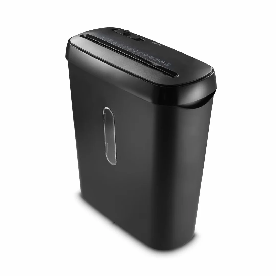 Hama Aktenvernichter P2 T2 E2 (Papierschredder mit Sicherheitsstufe, mit Einzug, auch für Plastikkarten, Streifenschnitt, inkl. 8l Papierkorb mit Sichtfenster) schwarz