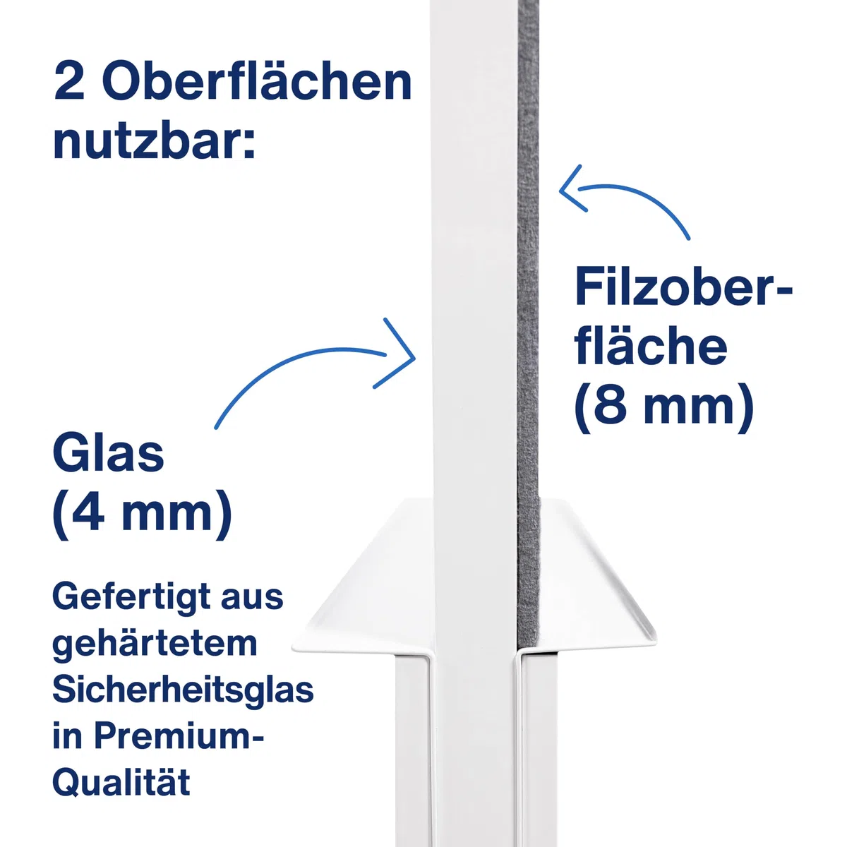magnetoplan Design-Glas- & Pinnboard, mobil, Weiss | Whiteboard magnetisch + Pinnboard | Mobiles Board doppelseitig | Magnetwand auf Rollen | Hochwertige Glasoberfläche | BxHxT 760x1800x600mm