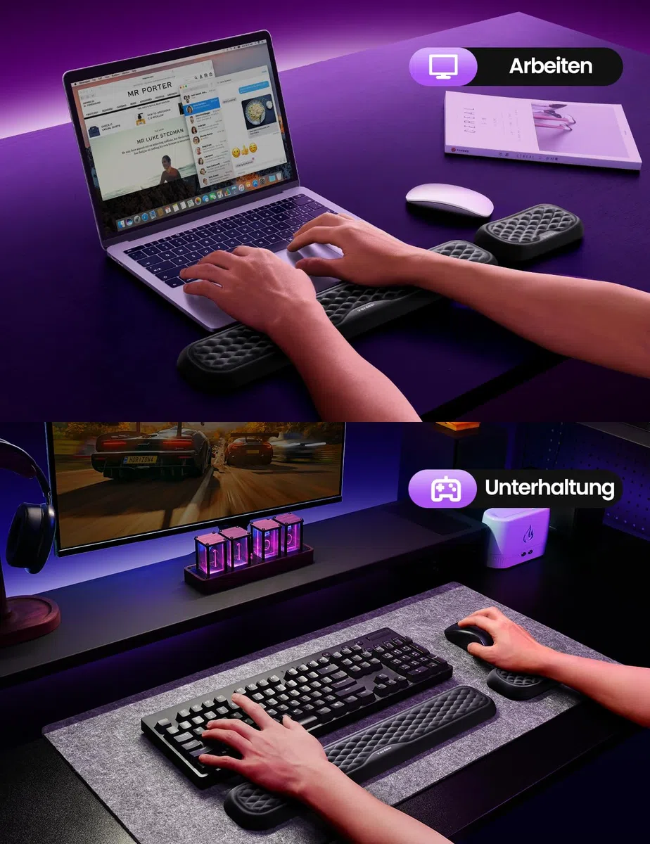 Vaydeer Handballenauflage für Tastatur und Maus, Wrist Rest, Ergonomisches Memory-Foam-Handgelenkstützen-Set für Büro und Spiele - Schwarz.