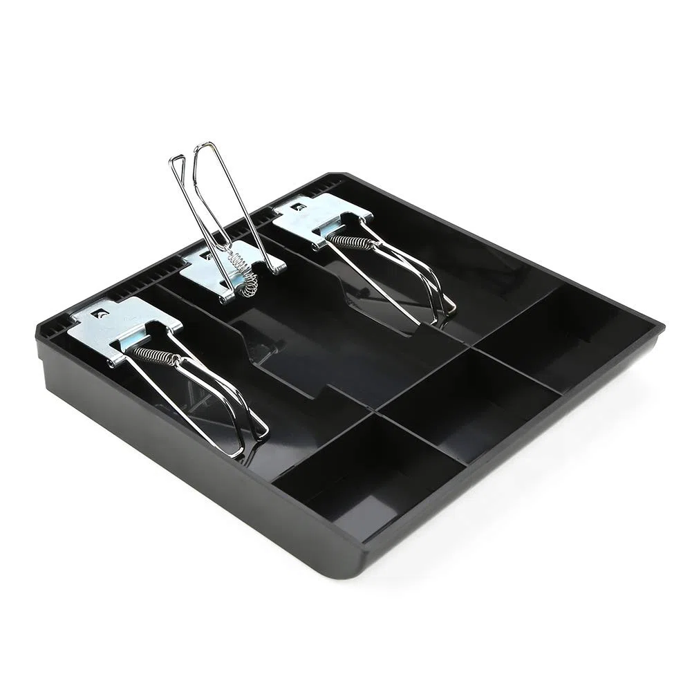 Kassenbox Register ABS Kassenschublade, Kasseneinsatz Ersatz 24, 5 X 24, 5 X 3, 5 cm Kassierer Geldkasette, Drei Box mit Metallclip(Schwarz)