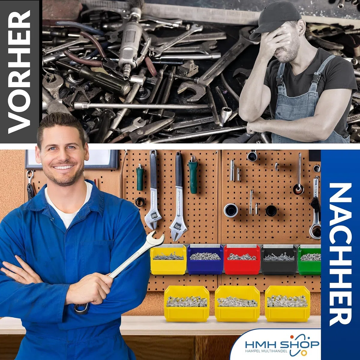 HMH 18x Stapelboxen Größe S Werkstatt Garage Keller Sichtlagerboxen 161x105x75mm Lagerboxen GELB Sichtlagerkästen Kleinteile Aufbewahrung