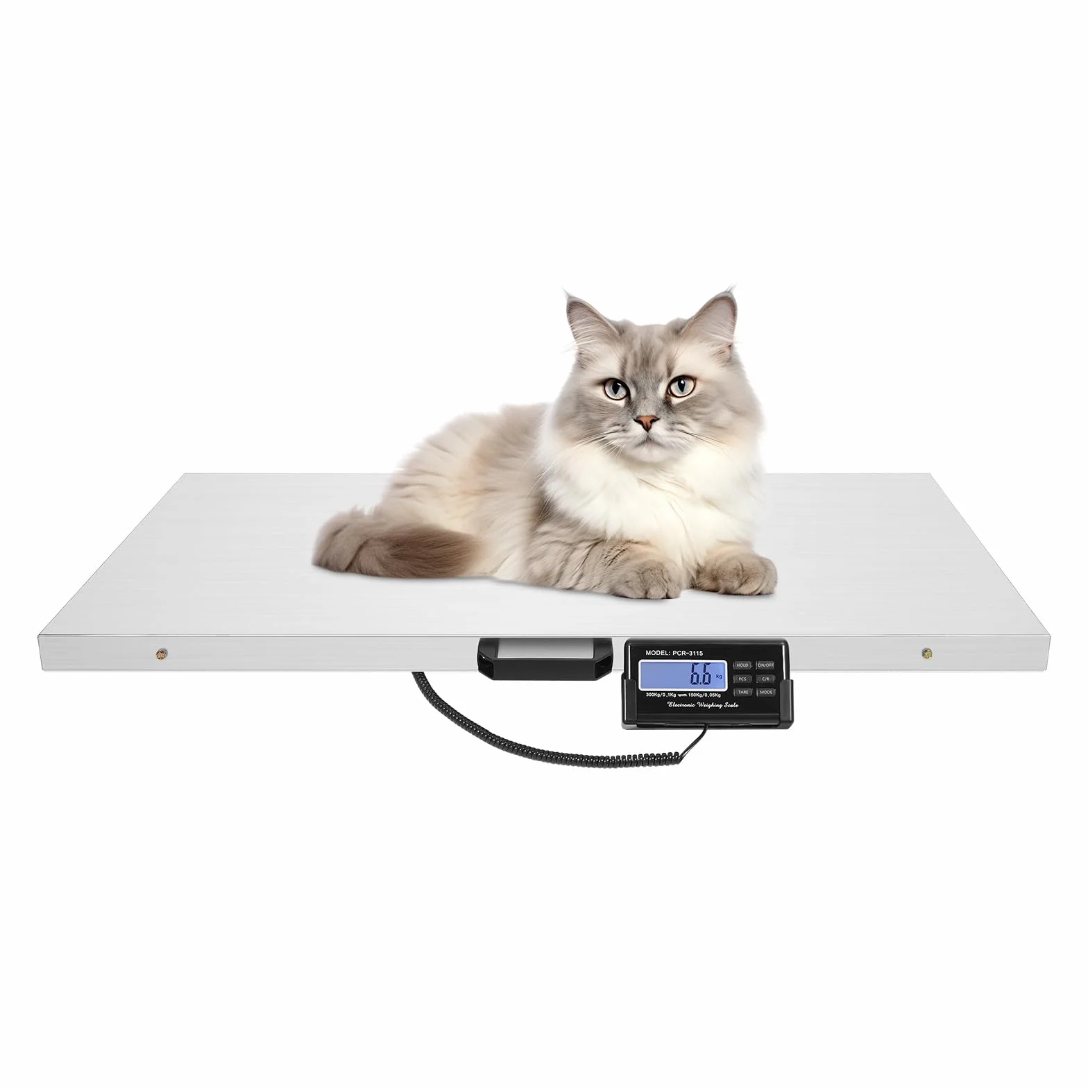 300KG Digitale Tierwaage, Viehversandskala Plattformwaage mit LCD-Bildschirm und Zwei Wägemodi, Hundewaage Katzenwaage Paketwaage mit 2 Stromzufuhr für Haustiere, Viehbestand, Lagerhaus, 103.5*53*4cm