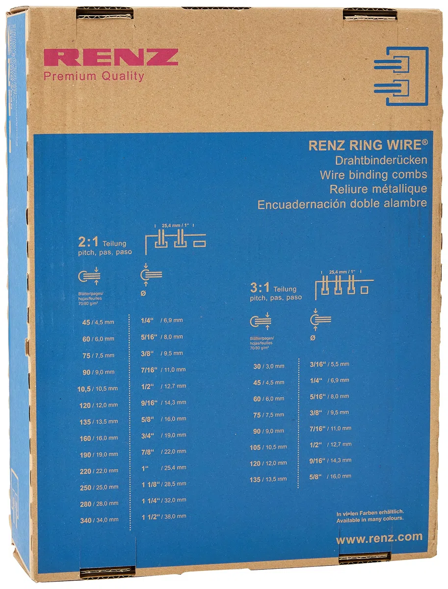 Renz Ring Wire Drahtkamm-Bindeelemente in 3:1 Teilung, 34 Schlaufen, Durchmesser 14.3 mm, 9/16 Zoll, silber/matt