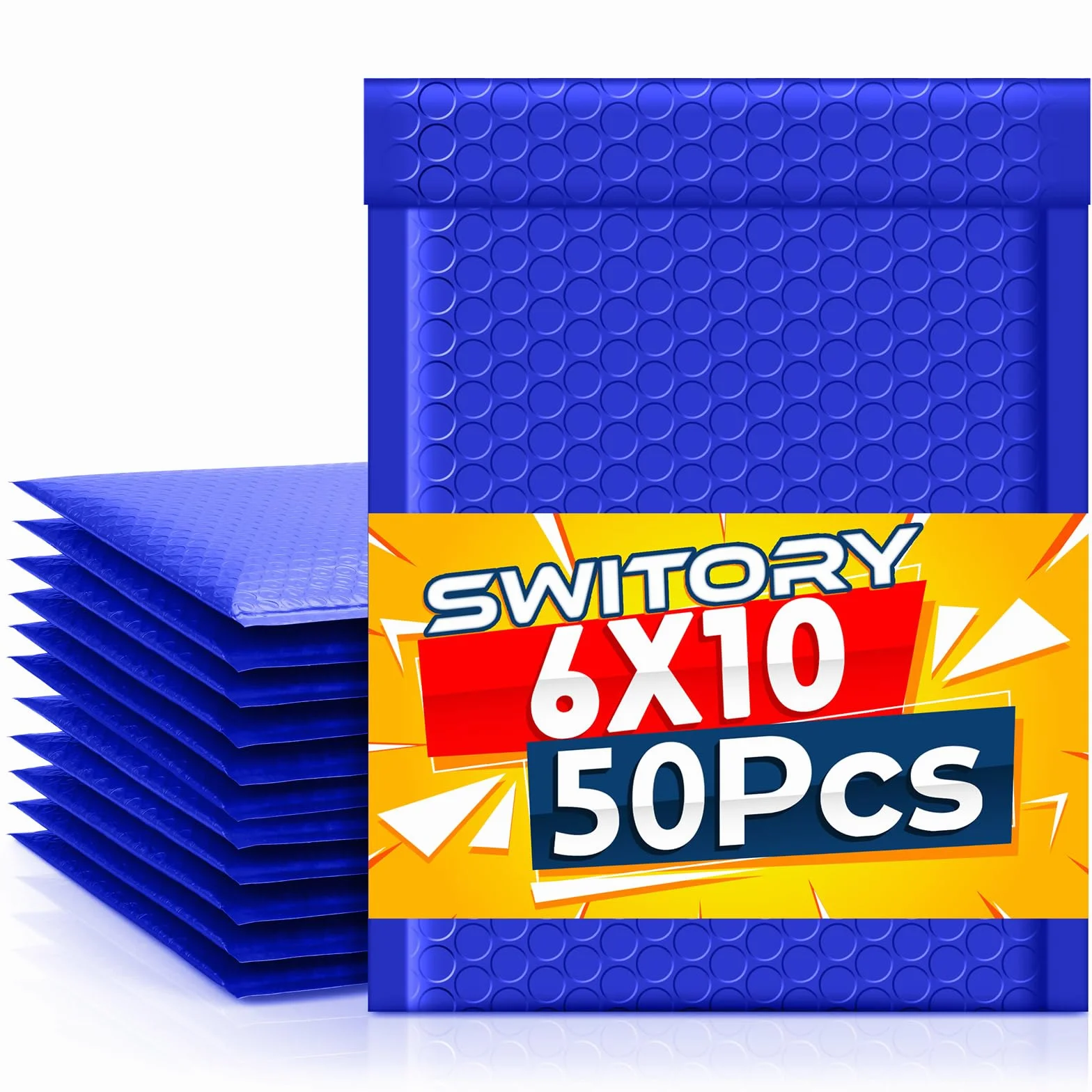 Switory 50 Stück Versandtaschen A5 Polsterumschläge 15,3 cm x 26,9 cm Poly Bubble Mailer Gepolsterte Umschläge Bubble Lined Poly Mailer Selbstversiegelnde für Verpackung Blau