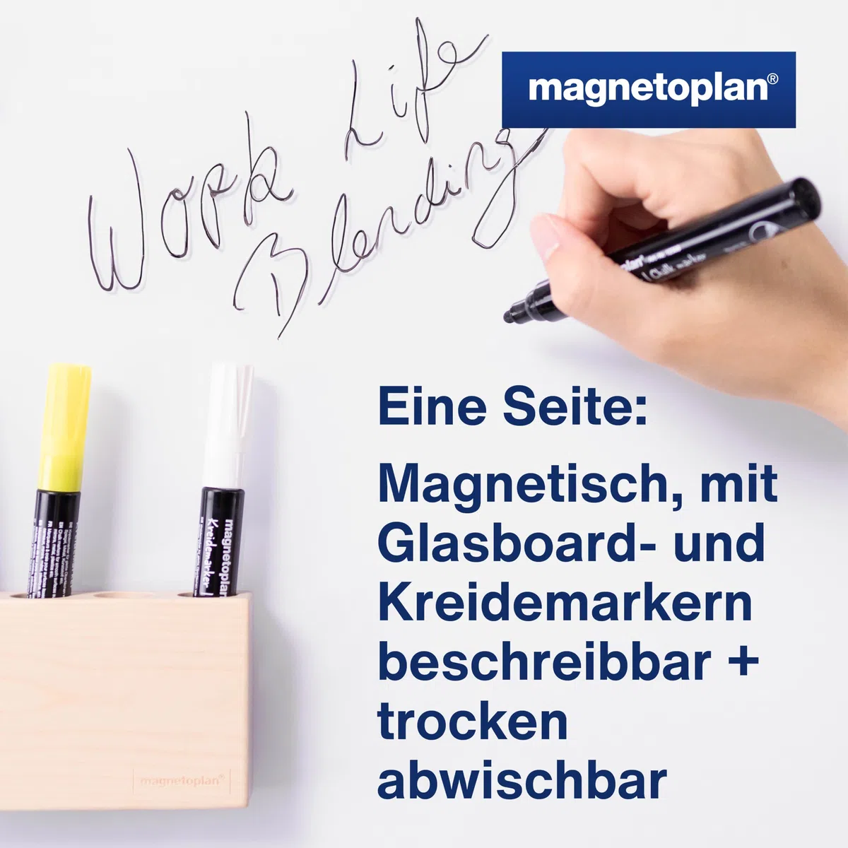 magnetoplan Design-Glas- & Pinnboard, mobil, Weiss | Whiteboard magnetisch + Pinnboard | Mobiles Board doppelseitig | Magnetwand auf Rollen | Hochwertige Glasoberfläche | BxHxT 760x1800x600mm