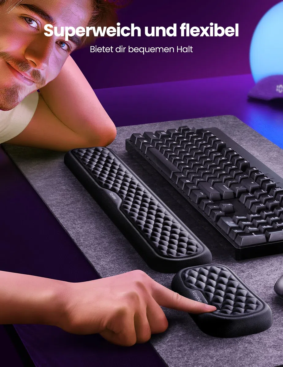 Vaydeer Handballenauflage für Tastatur und Maus, Wrist Rest, Ergonomisches Memory-Foam-Handgelenkstützen-Set für Büro und Spiele - Schwarz.