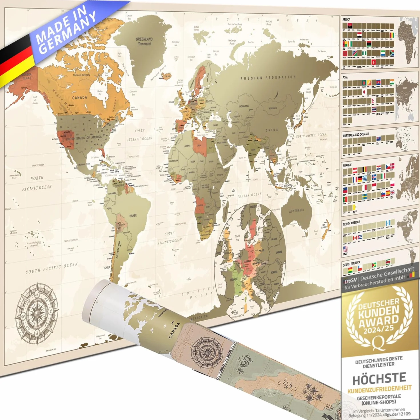 Scrape Off World Map Vintage - XXL Weltkarte zum frei Rubbeln 100 x 45 cm - Rubbel Landkarte Deluxe Wandbild