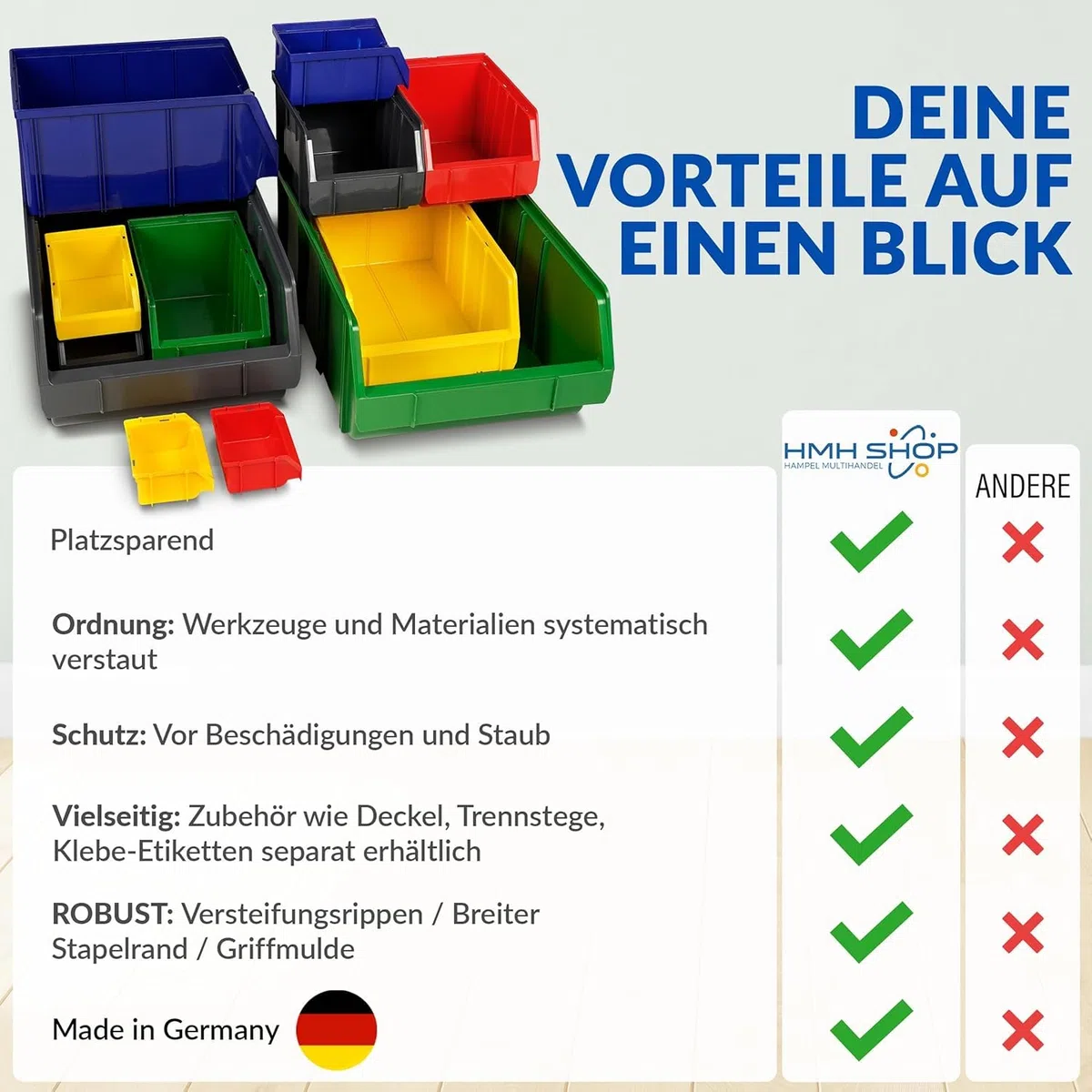 HMH 18x Stapelboxen Größe S Werkstatt Garage Keller Sichtlagerboxen 161x105x75mm Lagerboxen GELB Sichtlagerkästen Kleinteile Aufbewahrung