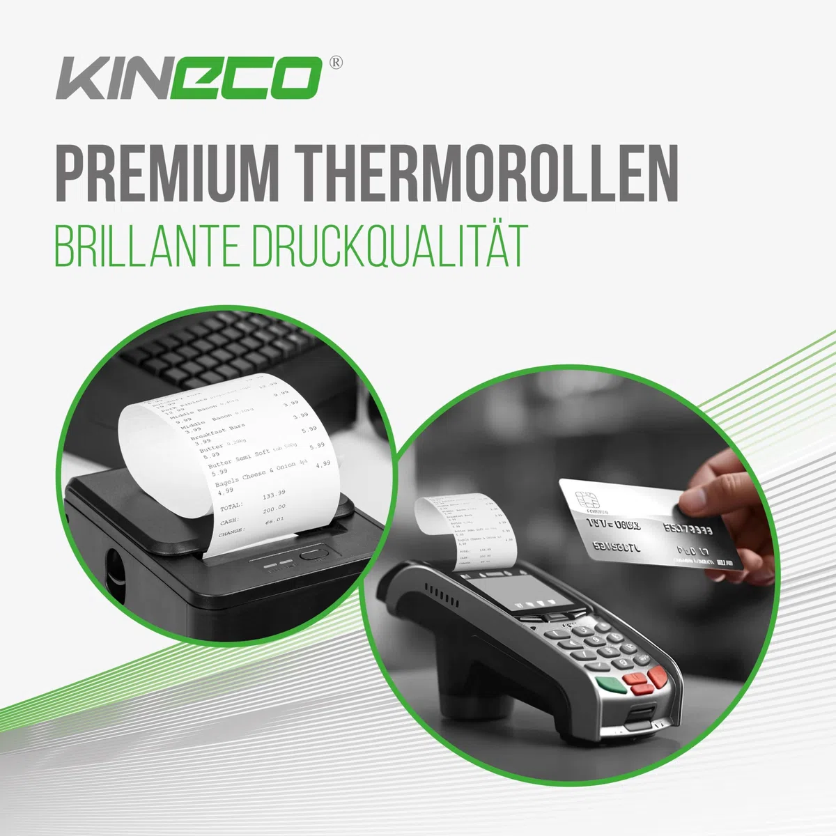 Kineco Ec-Cash (20 Kassenrollen) 57mm x 14m x 12mm - Thermorollen, Thermopapier, Bonrollen für Bankomat - Kredit-Kartenlesegeräte mit SEPA Lastschrifttext
