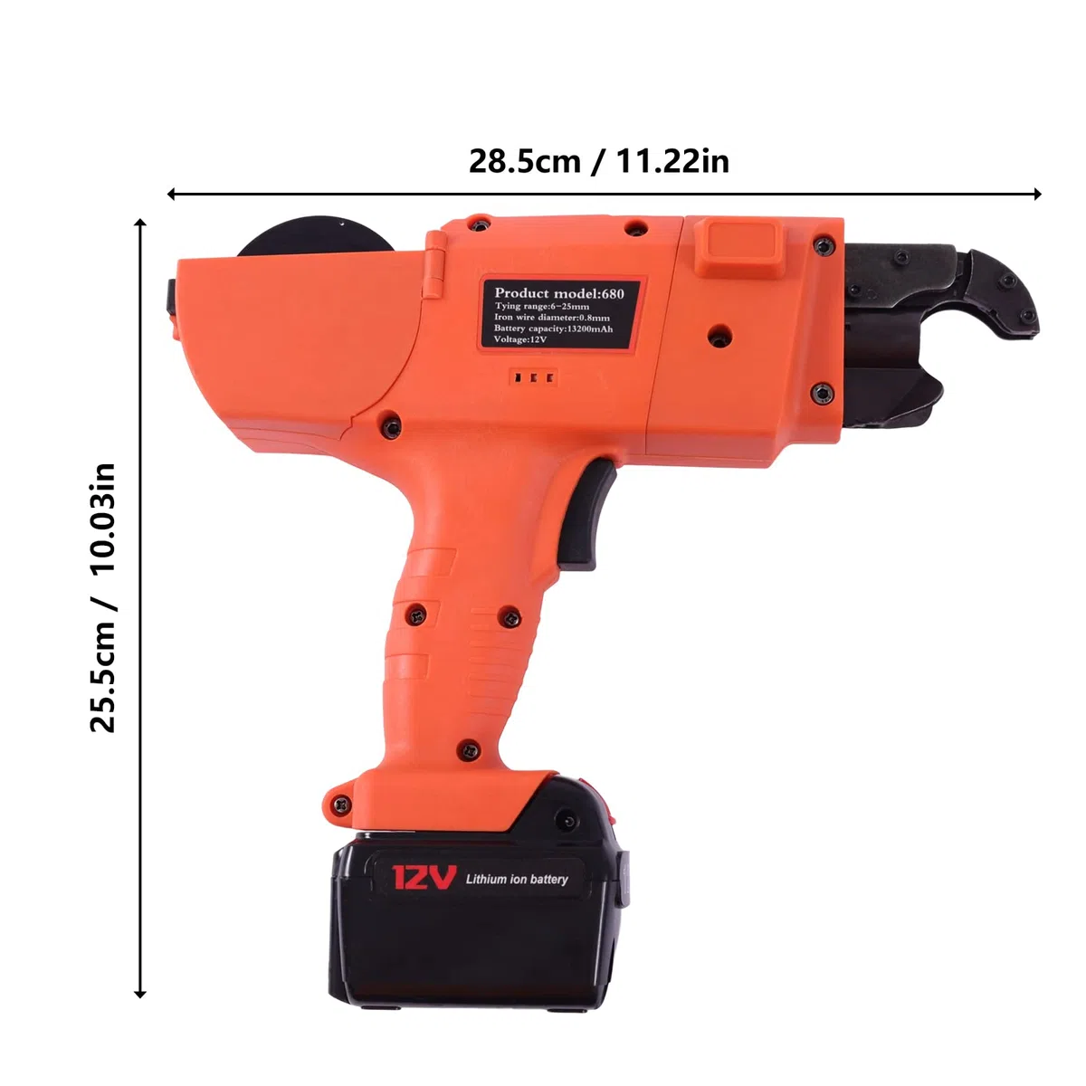 Bewehrungsverbinder, Elektrische Rebar Bindemaschine 12V 6-25mm Handheld Rebar Tier Tool, Bindemaschine Handheld, mit Ladegerät und 2x Akku, Orange