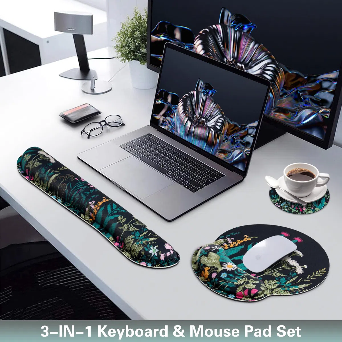 3-in-1 Mousepad Set,Mauspad mit Gelkissen+Handballenauflage Tastatur+Untersetzer,Mauspad XXL mit Rutschfester,Ergonomisches Mauspad,Schmerzlinderung Maus Pad für Spiele,Zuhause,Büro
