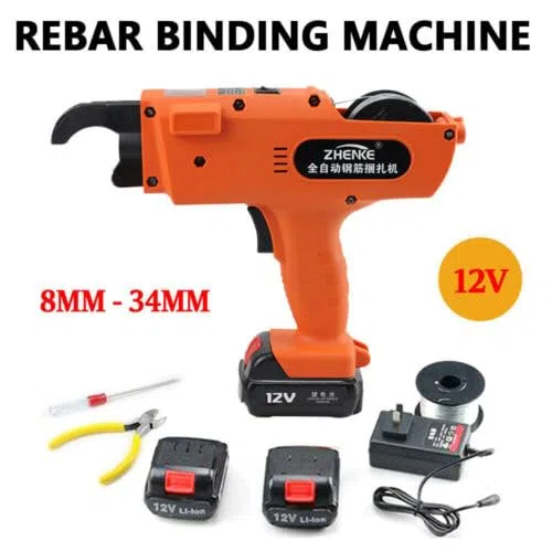 Automatische Rebar Tying Machine Stahlbeton Bindemaschine Mit Linie Akku Drahtbindemaschine FüR Bindedraht Drahtbindemaschine+Linie DrahtbindegeräT BewehrungsbindegeräT 12V 8-34mm Orange
