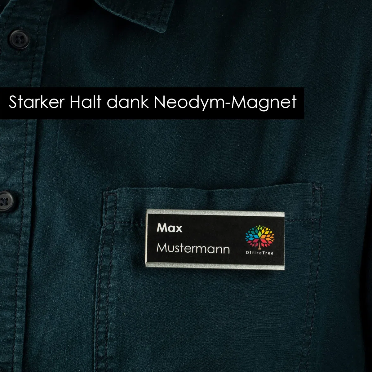 OfficeTree 10x Aluminium Namensschilder - Magnet und Anstecknadel - Nametag - Namenschilder für Messen, Seminare, Events