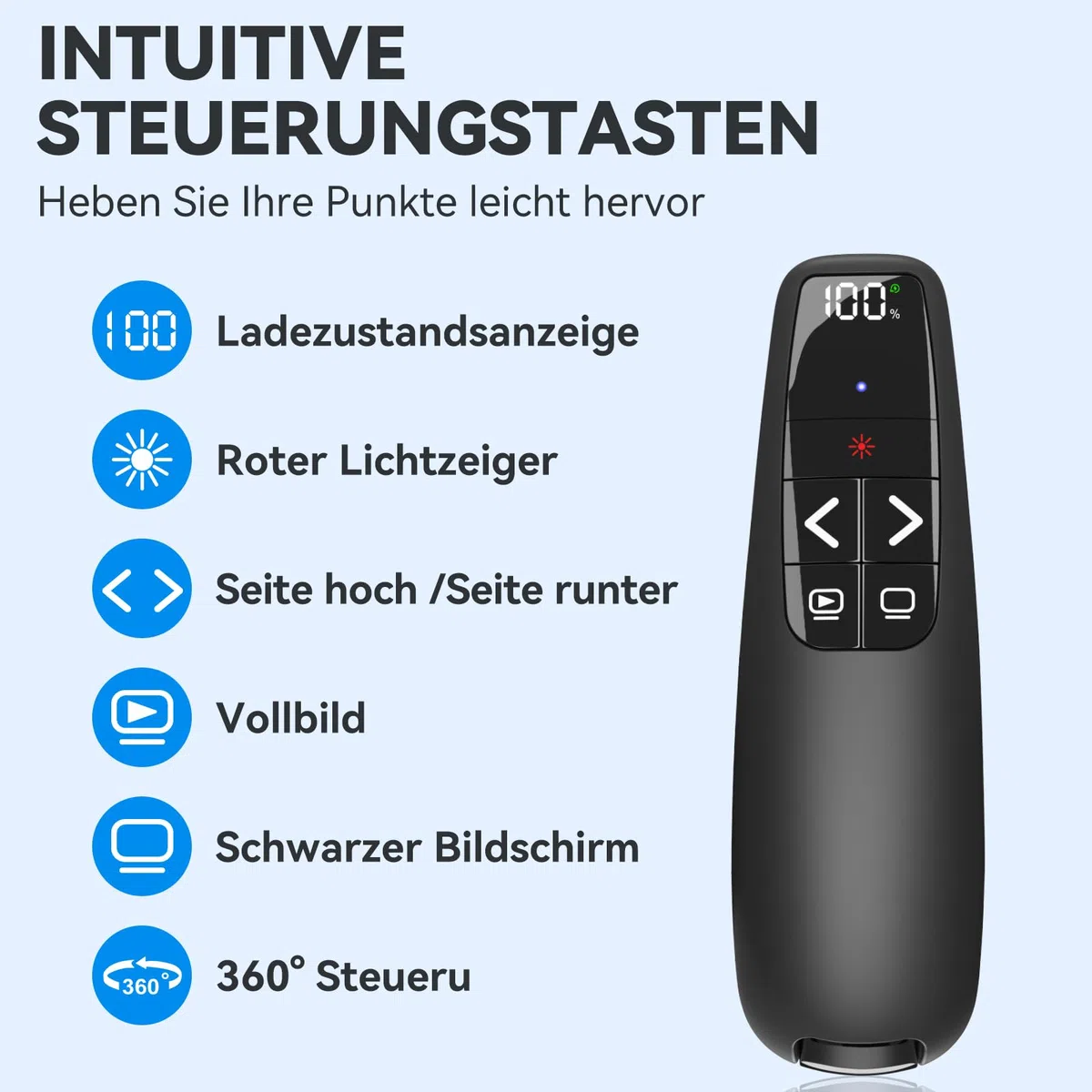 Presenter USB C, Wiederaufladbar mit digitaler Batterieanzeige, Powerpoint Presenter Pointer für Präsentationen, Powerpoint Fernbedienung Präsenter für Computer Laptop Mac