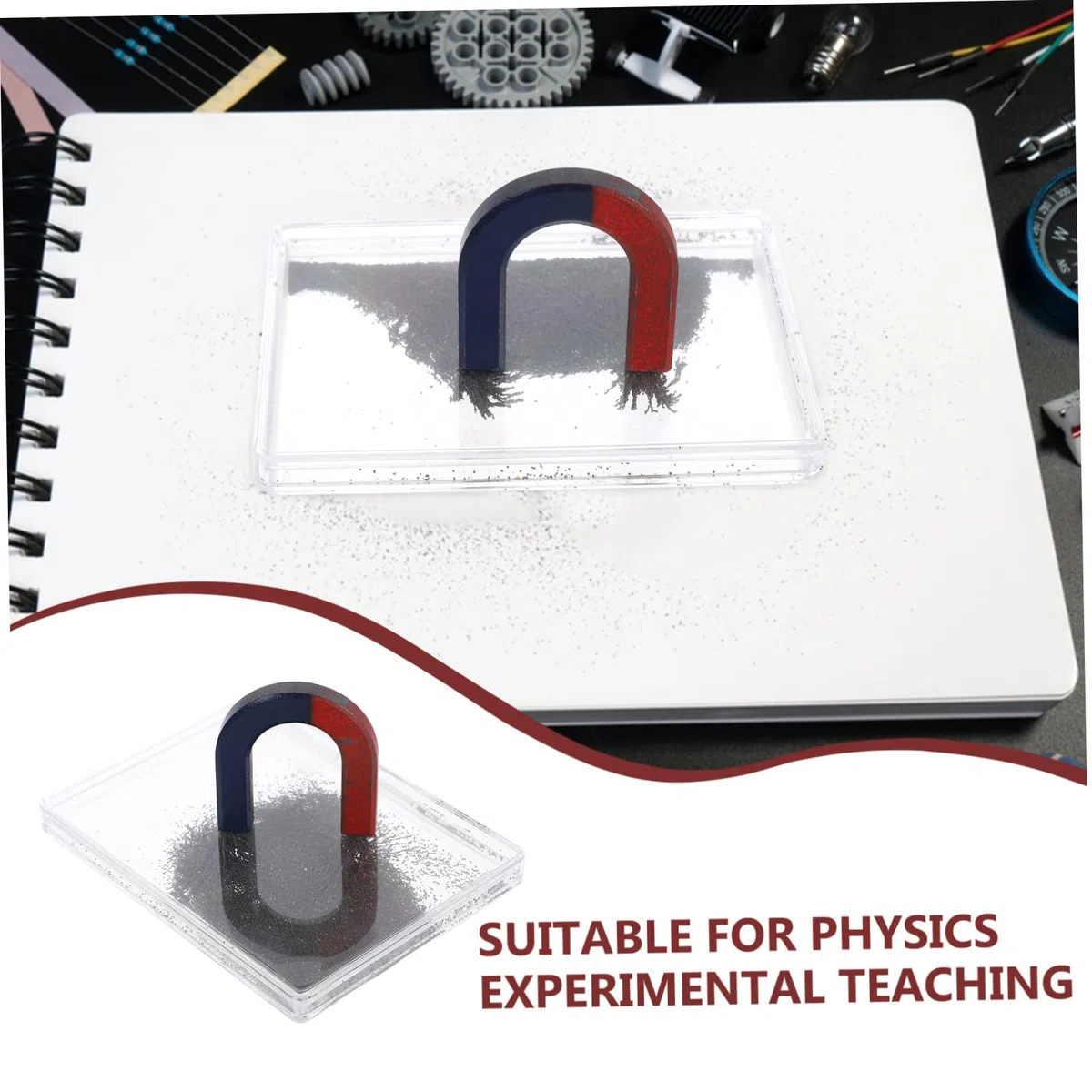Cabilock Hufeisenmagnet mit Eisenpulver für Magnetfeld Experimente Kunststoffbox zum Zeichnen Magnetischer Feldlinien Physik Lehrinstrument für Schüler und Unterricht