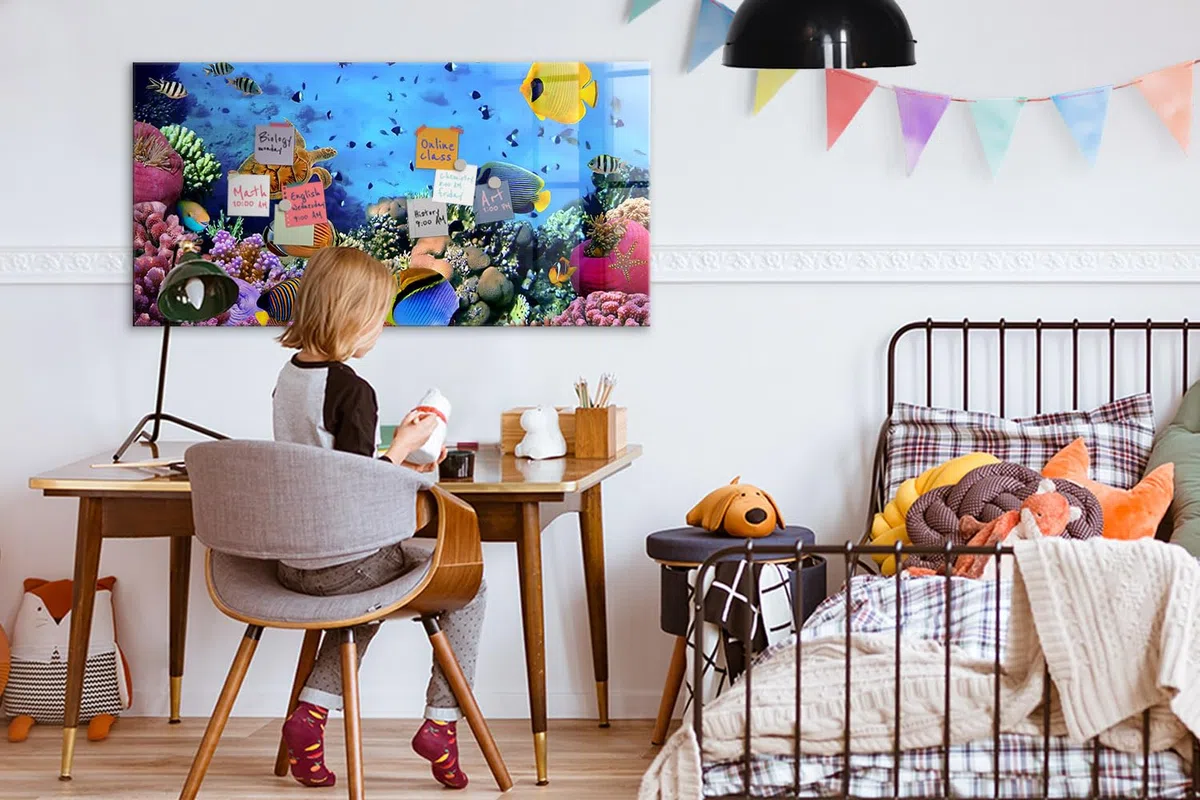 Magnettafel Glas mit Zubehör | Schreibtafel abwischbar | Glasboard mit Neodym-Magneten | Modernes Wandboard für Organisation, Planung & kreative Ideen - 120x60cm Unterwasserleben