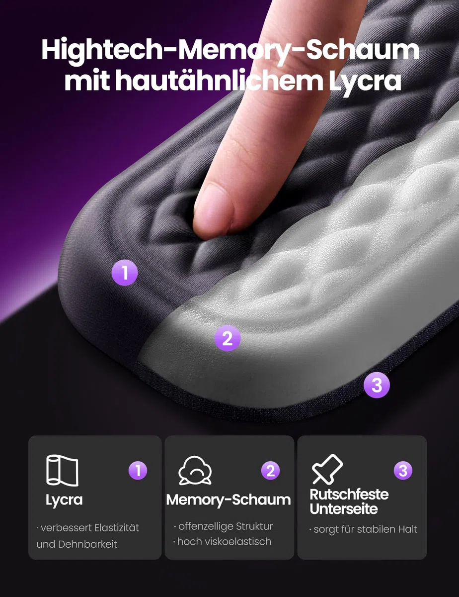 Vaydeer Handballenauflage für Tastatur und Maus, Wrist Rest, Ergonomisches Memory-Foam-Handgelenkstützen-Set für Büro und Spiele - Schwarz.