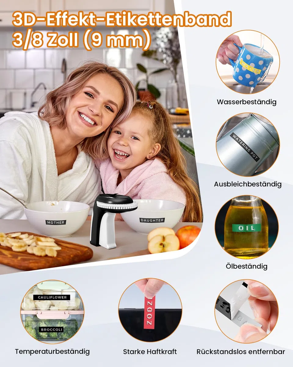 Prägegerät Beschriftungsgerät, Retro 3D Prägegerät, Vintage Etikettiergerät mit 3 Schwarzes Band Wasserfesten – Omega S Für Bastelset, Kinder DIY-Projekte, Zuhause, Büro & Schule
