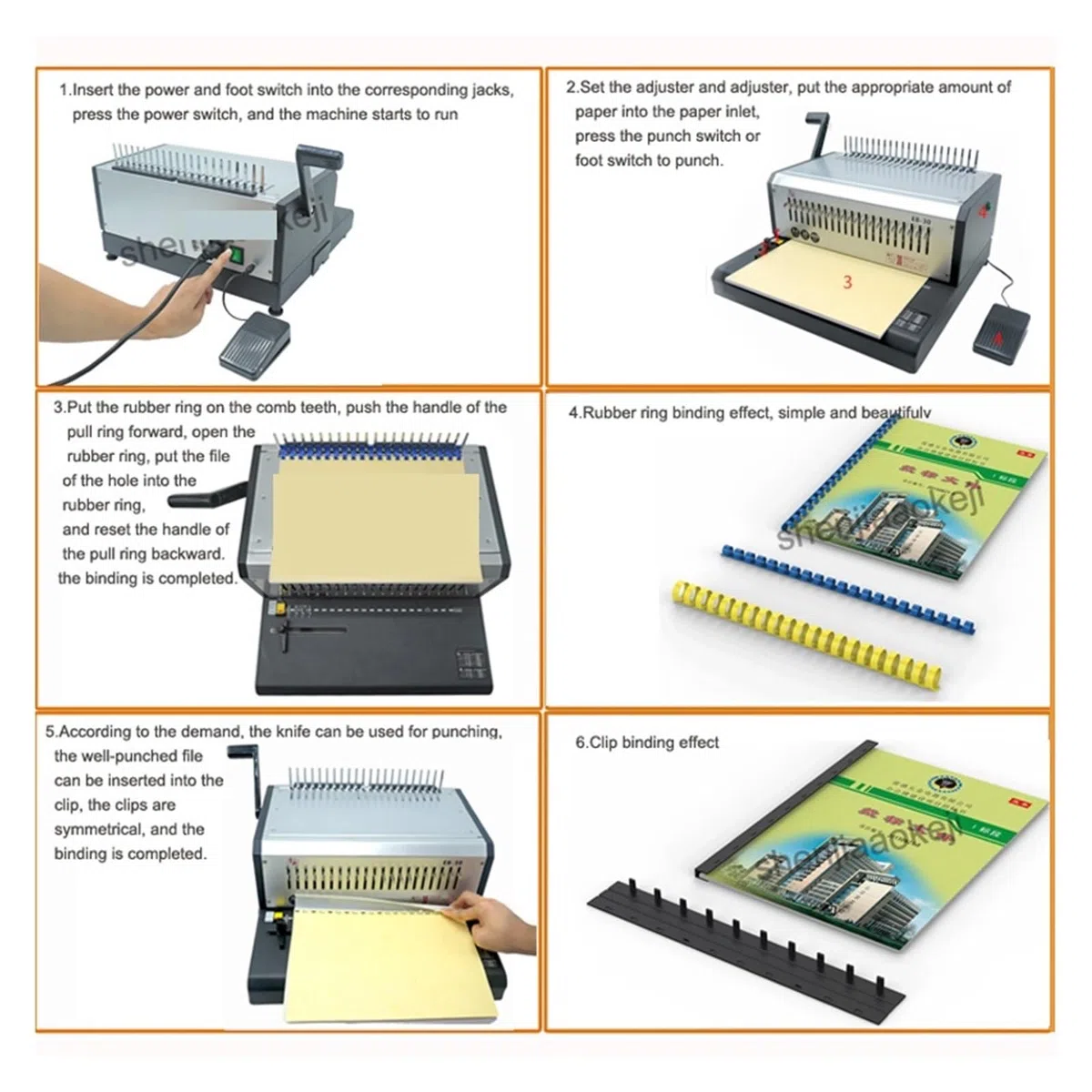 Bindegerät, Elektrische Kammbindemaschine EB-30 A4-Stanzmaschine 21 Löcher Gummiringclips Dual-Use-Bindemaschine, für A4, A5 oder kleinere Formate