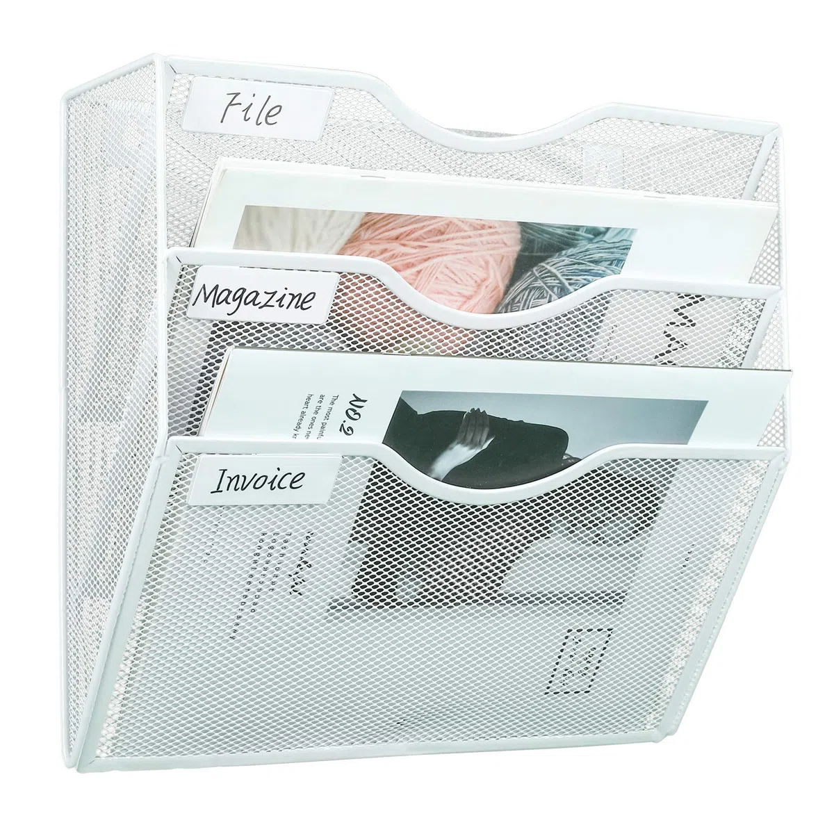 PAG Wandhalterung Dokumentenablage,Zeitschriftenhalter Wand, Wandorganizer Büro Zeitungshalter mit 3 Ebenen,für Zeitschriften/Brief/Zeitung/Notizbuch,Weiß