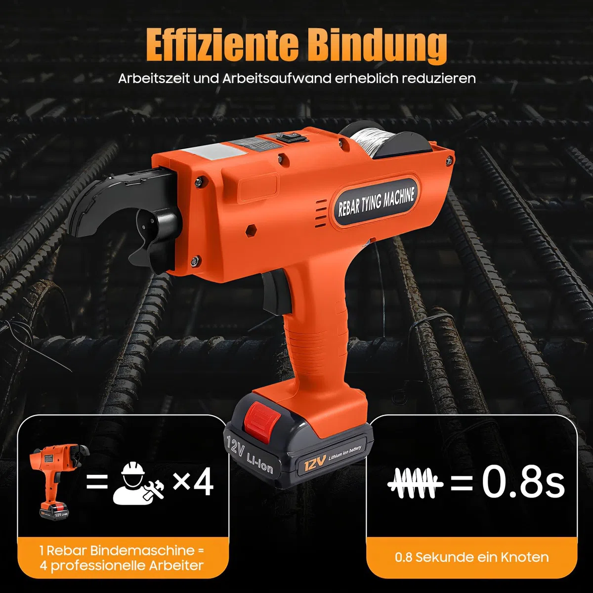 Bewehrungsverbinder, Elektrische Rebar Bindemaschine 8mm-34mm 12V Rebar Drahtbinder 8mm-34mm Automatische Drahtbindemaschine Handheld Vollautomatisch Building Tying Maschine