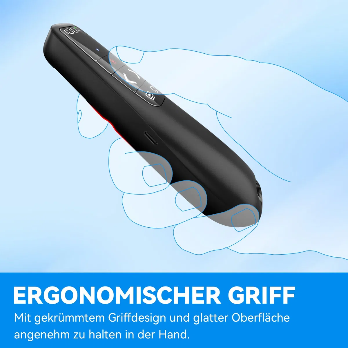 Presenter USB C, Wiederaufladbar mit digitaler Batterieanzeige, Powerpoint Presenter Pointer für Präsentationen, Powerpoint Fernbedienung Präsenter für Computer Laptop Mac
