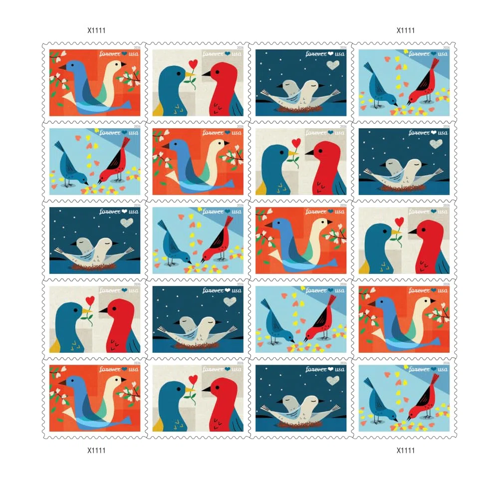 Love 2026 Briefmarken für die Hochzeit, erstklassige Post für immer (5 Blatt à 20 Stück)