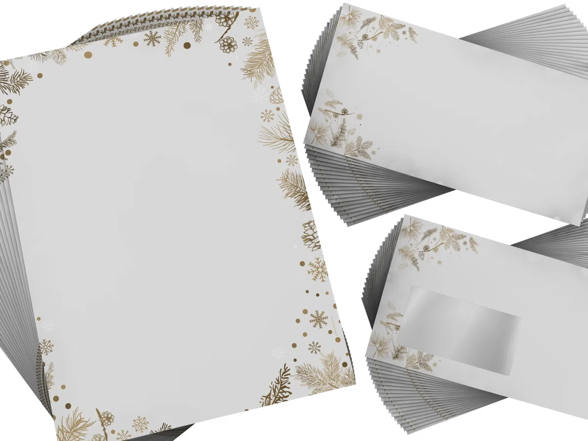 Weihnachtsbriefpapier mit Umschlägen | Tannenzapfen | 500 Blatt Motivpapier A4 und 500 Kuverts ohne Fenster | weihnachtliches Briefpapier