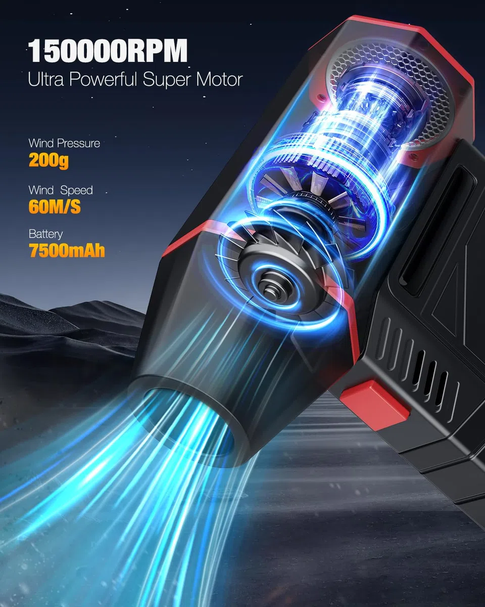 Elektrische Staubgebläse, 10 In 1 Pro Elektrische Druckluftspray für PC Reinigungsset, 3-Gang 150000 U/min Air Duster mit Licht, Reinigung für PC, Elektronik, Sofa, Auto, Bürogeräte
