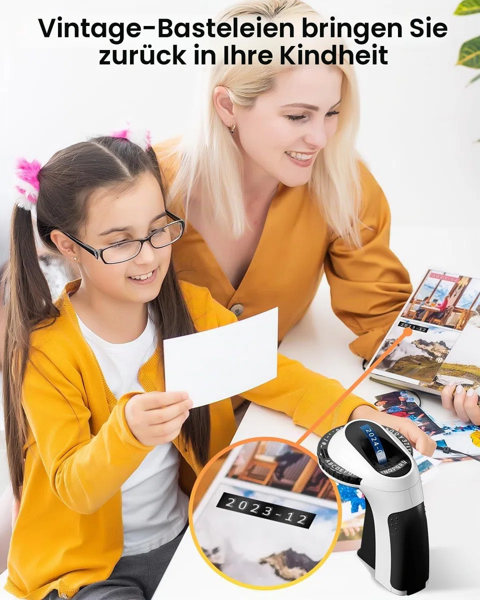 Phomemo Prägegerät, E975 Etikettiergerät Retro 3D Vintage Handgerät Beschriftungsgerät Prägegerät mit 3 Rollen Schwarzes Band Wasserfesten für Kinder DIY-Projekte, Zuhause, Büro & Schule(£/€, Ä, Ö, Ü)