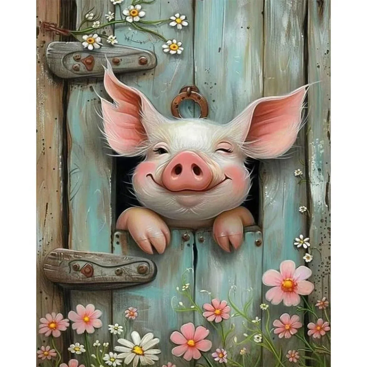 Malen Nach Zahlen Erwachsene Blume Tier Schwein, DIY Handgemalt Ölgemälde Kit für Anfänger und Erwachsene mit 3 Pinsel und Acrylfarben für Geschenke und Maldekorationen - 30x40cm (Ohne Rahmen)