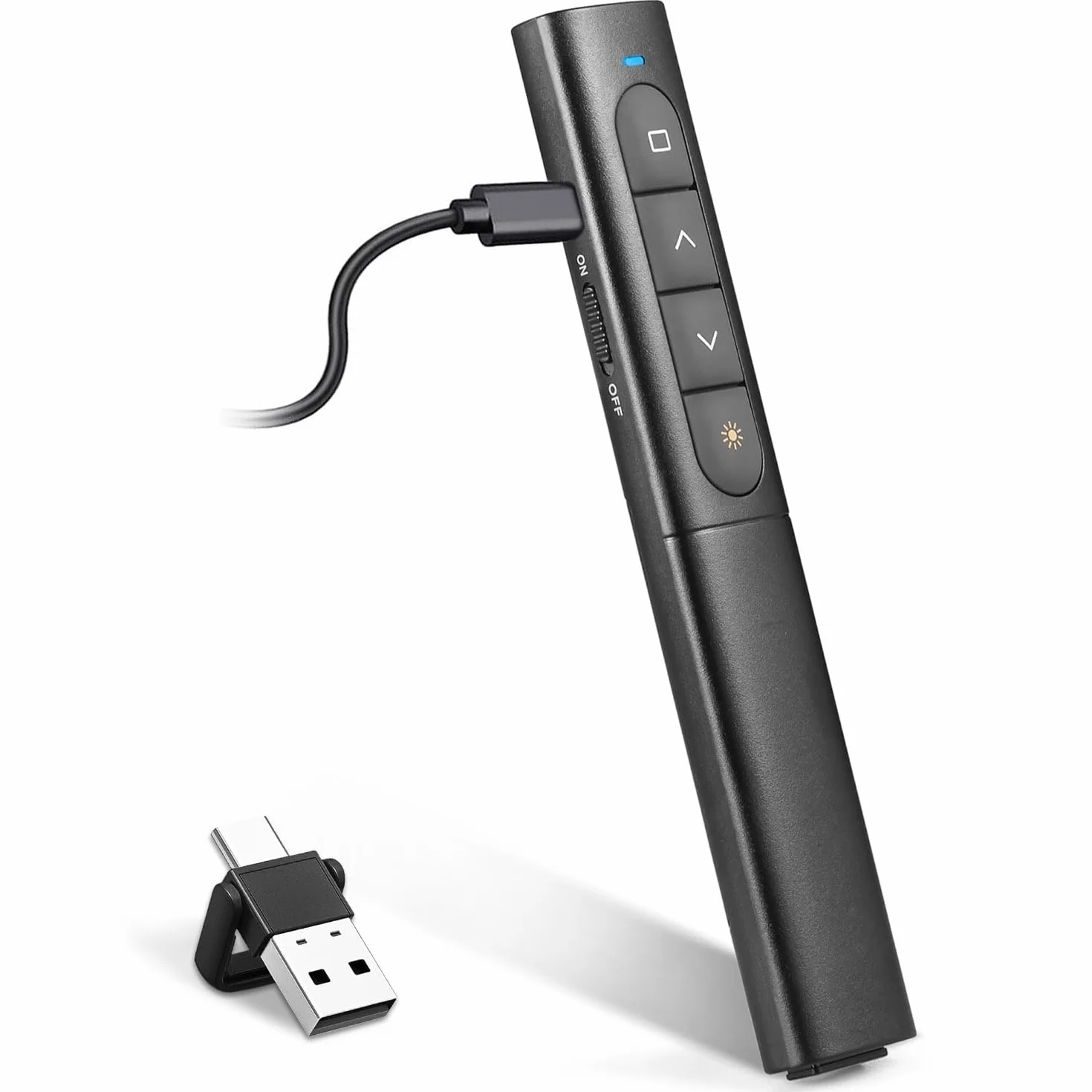 USB/Type-C 2-in-1 Wireless Presenter Aufla-dbarmit Hyperlink Lautstärkeregler, 2.4Ghz Powerpoint Fernbedienung Pointer für Präsentationen Klicker, Kabelloser Präsenter für Mac Laptop