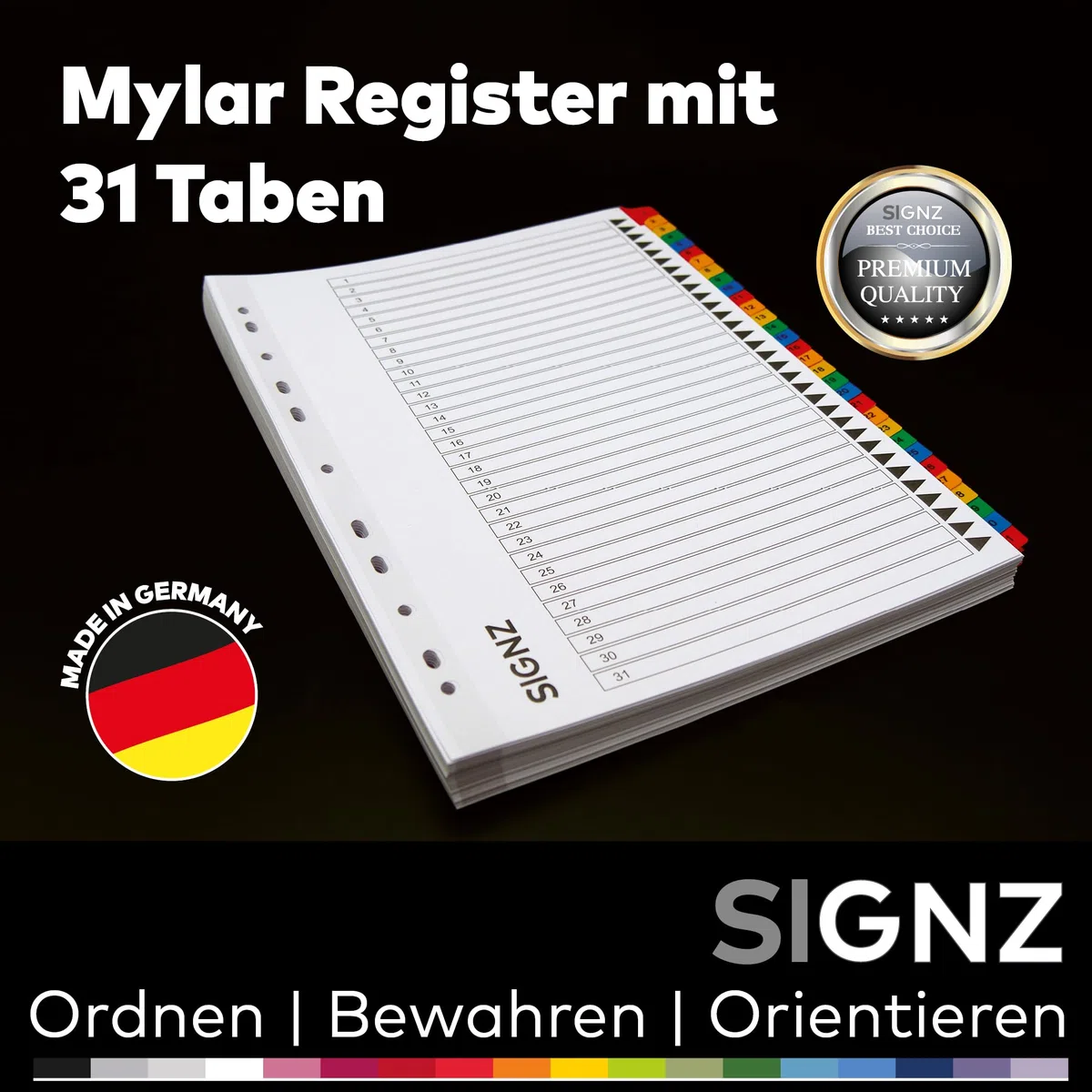 SIGNZ Register DIN A4, 31 - teilig, 3 Stück, extra starke Trennblätter, CO2-neutral hergestellt, made in Germany