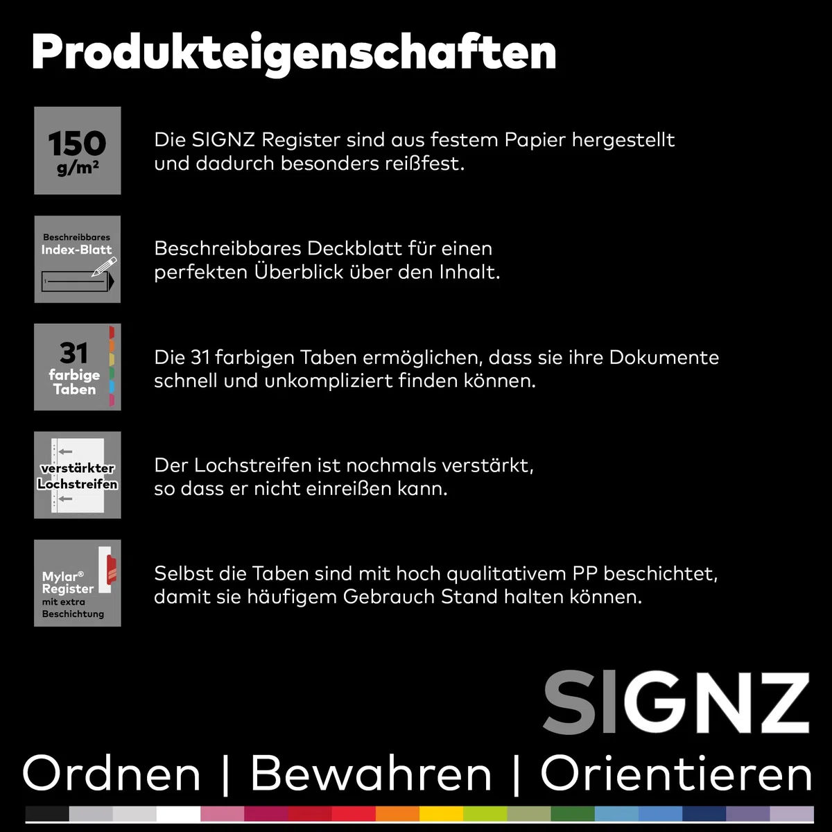 SIGNZ Register DIN A4, 31 - teilig, 3 Stück, extra starke Trennblätter, CO2-neutral hergestellt, made in Germany