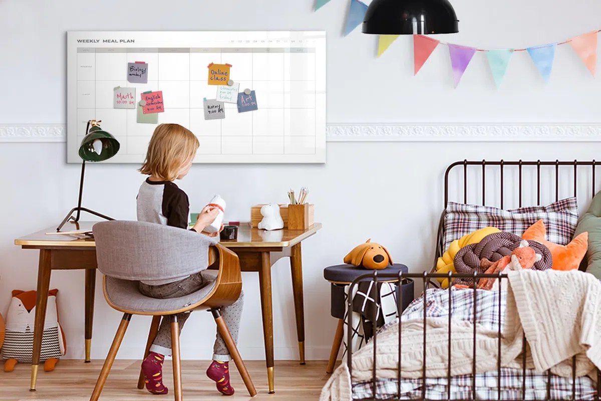 Magnetisches Glasboard mit starken Neodym-Magneten & Marker-Set | Abwischbar, modern & langlebig | Perfekt für Büro, Besprechungen & Homeoffice- 120x60 - Minimalistisches Menü